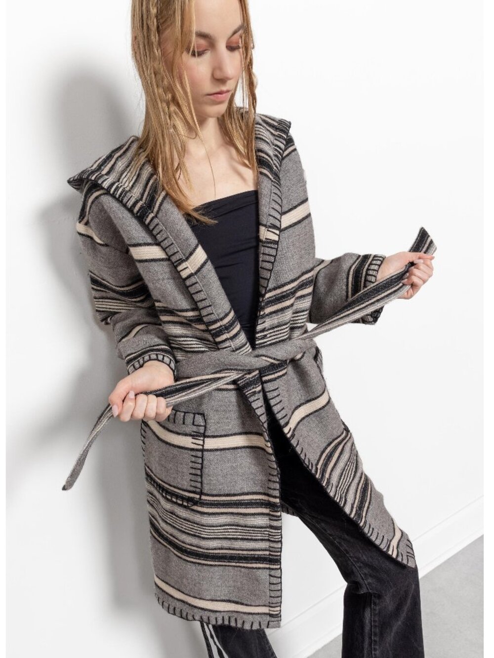 STRIPE HOODED CARDIGAN Sweater Vintage Oversize / Small